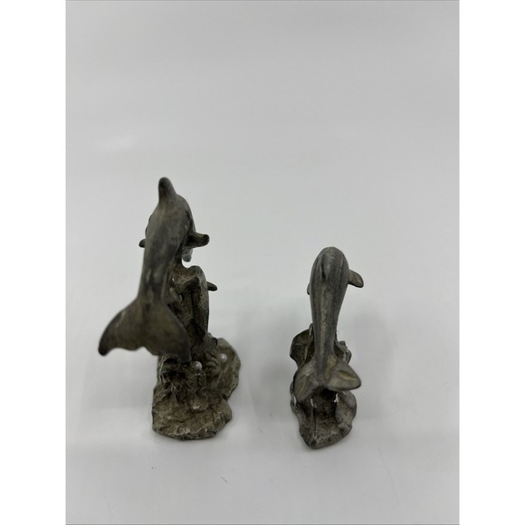 Pewter Dolphins Figurines Miniatures Sea Life Ocean Animals‎ 2.5" Tall Signed - Picture 4 of 12